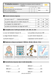 Connaître les relations entre les unités de longueur - Évaluation, bilan : 4ème Harmos - PDF à imprimer