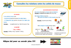 Connaître les relations entre les unités de masse - Cours, Leçon, trace écrite : 4ème Harmos - PDF gratuit à imprimer