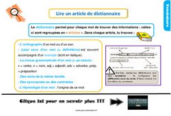 Lire un article de dictionnaire - Cours, Leçon, trace écrite : 4ème Harmos - PDF gratuit à imprimer