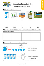 Connaître les unités de contenance - Fiches le litre - Exercices, révisions : 4ème Harmos - PDF à imprimer