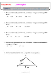 Construction d’un triangle quand on connait deux côtés et un angle - Exercices avec les corrections : 9eme Harmos - PDF à imprimer