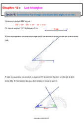 Construction d’un triangle connaissant deux angles et un côté - Cours : 9eme Harmos - PDF à imprimer