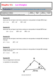 Construction d’un triangle connaissant deux angles et un côté - Examen Evaluation, bilan, contrôle avec la correction : 9eme Harmos - PDF à imprimer