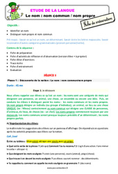 Séquence - Fiche de préparation Le nom - Fiches nom commun / nom propre - Étude de la langue - Séquence - Fiche de préparation : 5ème Harmos - PDF à imprimer