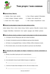 Le nom - Fiches nom commun / nom propre - Étude de la langue - Exercices avec la correction : 5ème Harmos - PDF à imprimer