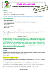 Séquence - Fiche de préparation Le nom - Fiches nom commun / nom propre - Étude de la langue - Séquence - Fiche de préparation : 4ème Harmos - PDF à imprimer