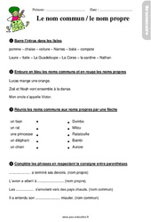 Le nom - Fiches nom commun / nom propre - Étude de la langue - Exercices avec les corrections : 4ème Harmos - PDF à imprimer