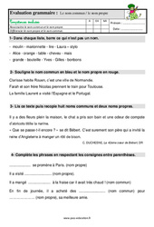 Le nom - Fiches nom commun / nom propre - Étude de la langue - Examen Evaluation avec les corrigés : 4ème Harmos - PDF à imprimer