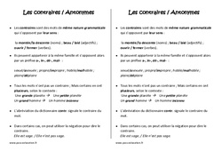 Mots de sens contraire - Cours, Leçon : 7ème Harmos - PDF gratuit à imprimer