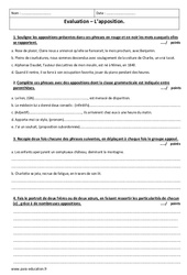 Apposition - Examen Contrôle  : 10ème Harmos - PDF à imprimer