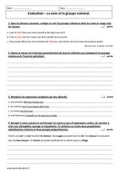 Groupe nominal - Nom - Examen Evaluation avec le corrigé : 10ème Harmos - PDF à imprimer