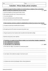 Phrase simple et complexe - Examen Contrôle  : 10ème Harmos - PDF à imprimer