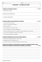 Figures de style - Examen Contrôle  : 11ème Harmos - PDF à imprimer