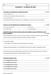 Figures de style - Examen Evaluation avec le corrigé : 11ème Harmos - PDF à imprimer