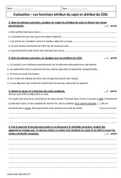 Attribut du sujet et attribut du COD - Examen Contrôle  : 11ème Harmos - PDF à imprimer