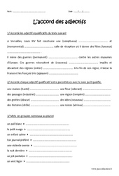 Accord des adjectifs - Exercices  : 7ème Harmos - PDF à imprimer