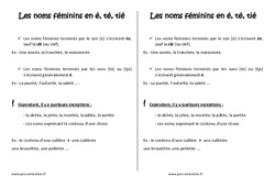 Féminin des noms en é, té, tié - Cours, Leçon : 6ème Harmos - PDF à imprimer