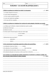 Accords du participe passé - Examen Contrôle  : 11ème Harmos - PDF à imprimer