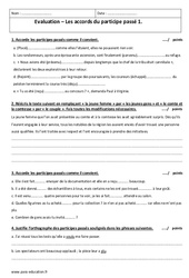 Participe passé - Examen Evaluation sur les accords : 11ème Harmos - PDF à imprimer