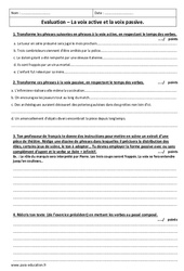 Voix active et voix passive - Examen Contrôle  : 11ème Harmos - PDF à imprimer