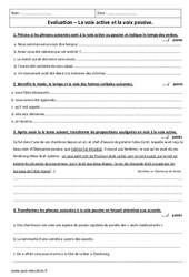 Voix active - Voix passive - Examen Evaluation avec le corrigé : 11ème Harmos - PDF à imprimer