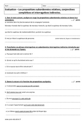 Propositions subordonnées - Examen Contrôle  : 11ème Harmos - PDF à imprimer