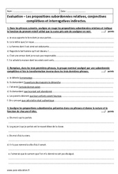 Relatives, conjonctives complétives et interrogatives indirectes - Examen Evaluation : 11ème Harmos - PDF à imprimer