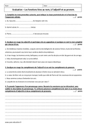 Fonctions liées au nom, à l’adjectif et au pronom - Examen Contrôle  : 11ème Harmos - PDF à imprimer