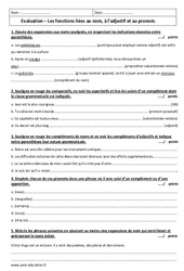 Fonctions liées au nom, à l’adjectif et au pronom - Examen Evaluation avec le corrigé : 11ème Harmos - PDF à imprimer