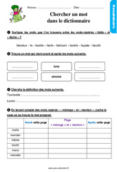 Chercher un mot dans le dictionnaire - Étude de la langue - Exercices avec les corrigés : 4ème Harmos - PDF à imprimer