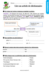 Lire un article de dictionnaire - Étude de la langue - Exercices avec les corrigés : 5ème Harmos - PDF à imprimer