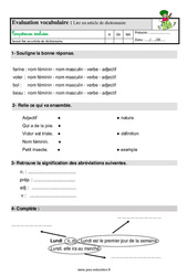 Lire un article de dictionnaire - Étude de la langue - Examen Evaluation avec la correction : 5ème Harmos - PDF à imprimer