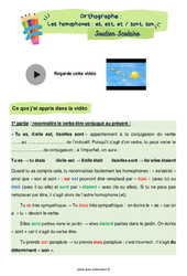 Les homophones - Fiches es, est, et / sont, son - Soutien scolaire pour les élèves en difficulté. : 6ème Harmos - PDF à imprimer