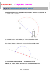 Définition de la symétrie centrale - Cours : 9eme Harmos - PDF à imprimer