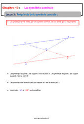 Propriétés de la symétrie centrale - Cours : 9eme Harmos - PDF à imprimer