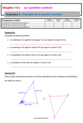 Propriétés de la symétrie centrale - Examen Evaluation, bilan, contrôle avec la correction : 9eme Harmos - PDF à imprimer