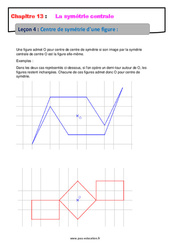 Centre de symétrie d'une figure - Cours : 9eme Harmos - PDF à imprimer