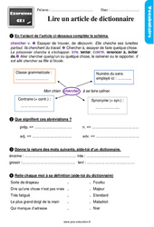 Lire un article de dictionnaire - Étude de la langue - Exercices avec les corrigés : 4ème Harmos - PDF à imprimer