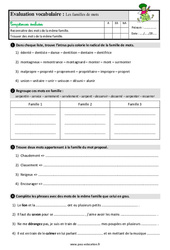 Les familles de mots - Étude de la langue - Examen Evaluation avec la correction : 5ème Harmos - PDF à imprimer