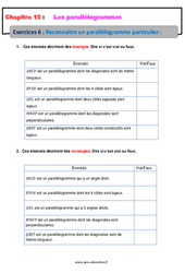 Reconnaitre un parallélogramme particulier - Exercices avec les corrections : 9eme Harmos - PDF à imprimer