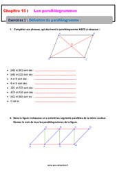 Définition du parallélogramme - Exercices avec les corrections : 9eme Harmos - PDF à imprimer