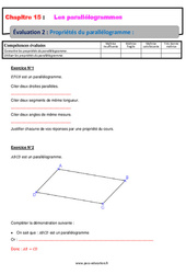 Propriétés du parallélogramme - Examen Evaluation, bilan, contrôle avec la correction : 9eme Harmos - PDF à imprimer