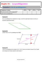 Aire du parallélogramme - Examen Evaluation, bilan, contrôle avec la correction : 9eme Harmos - PDF à imprimer