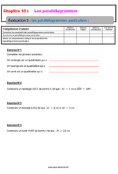 Les parallélogrammes particuliers - Examen Evaluation, bilan, contrôle avec la correction : 9eme Harmos - PDF à imprimer