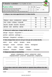 Les familles de mots - Étude de la langue - Examen Evaluation avec la correction : 4ème Harmos - PDF à imprimer