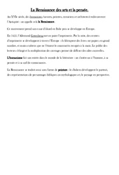 La Renaissance des arts et la pensée - Cours, Leçon - Temps modernes : 6ème Harmos - PDF gratuit à imprimer