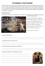 Histoire - Temps modernes   - Exercice- Fiches Document et question sur la renaissance des arts et de la pensée : 6ème Harmos - PDF à imprimer