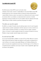 Le siècle de Louis XIV - Exercices - Monarchie absolue - Les Temps Modernes - : 6ème Harmos - PDF à imprimer