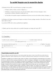 La société française sous la monarchie absolue - Exercices - Les Temps Modernes - : 6ème Harmos - PDF à imprimer