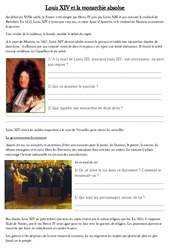 Louis XIV et la monarchie absolue - Exercices - Les Temps Modernes : 6ème Harmos - PDF à imprimer